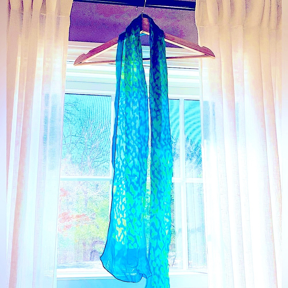 Silx by August Silk 100% Indian Silk blue green pattern scarf